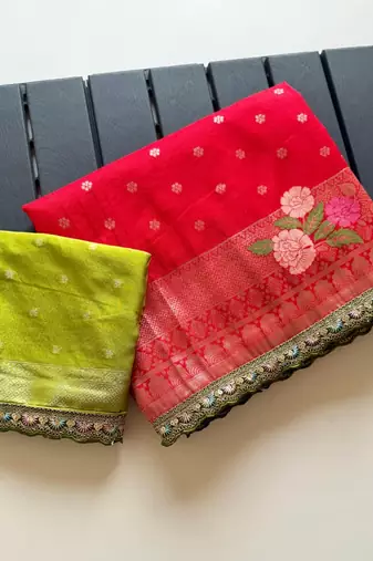 Red Color Georgette Minakari Petch Work Georgette Khadi Saree