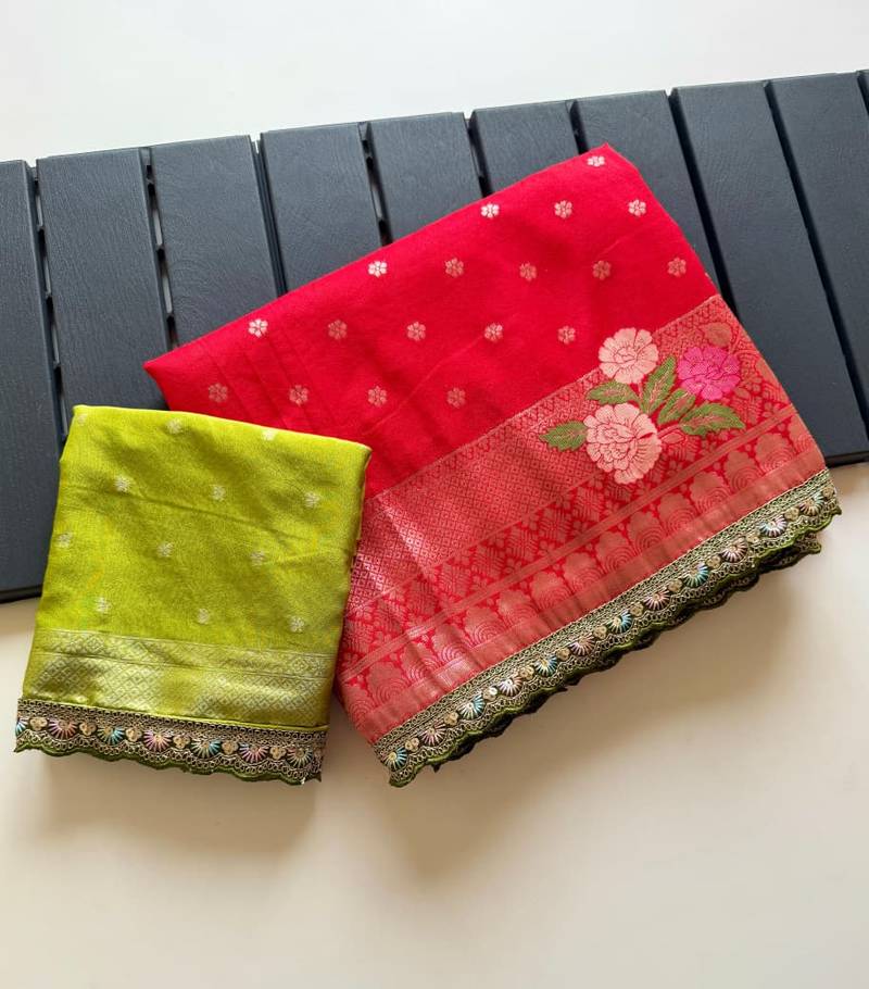 Red Color Georgette Minakari Petch Work Georgette Khadi Saree