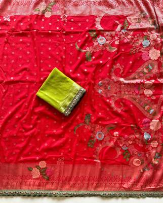 Red Color Georgette Minakari Petch Work Georgette Khadi Saree 2
