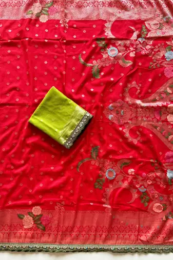 Red Color Georgette Minakari Petch Work Georgette Khadi Saree