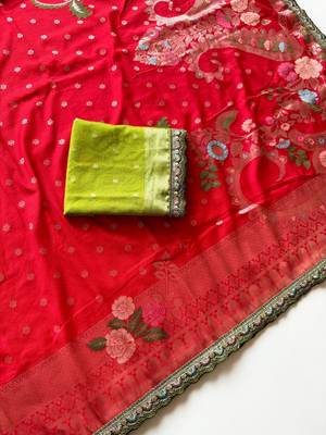 Red Color Georgette Minakari Petch Work Georgette Khadi Saree 3