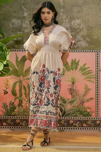 Sangria printed beige colour dress