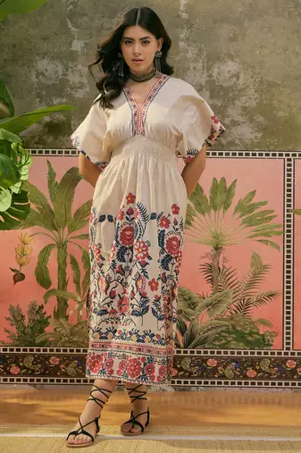 Sangria printed beige colour dress