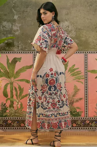 Sangria printed beige colour dress