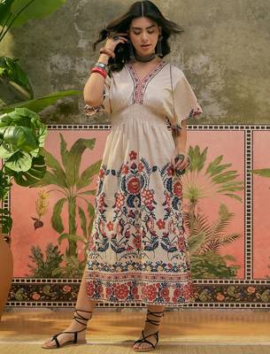 Sangria printed beige colour dress 4