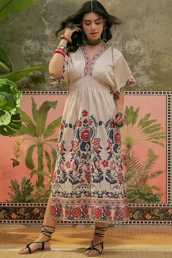 Sangria printed beige colour dress