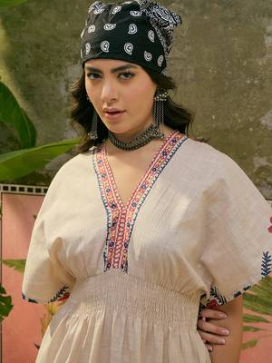 Sangria printed beige colour dress 5