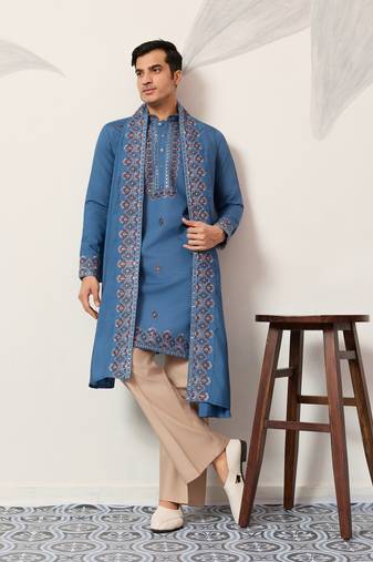 BLUE VISCOSE SILK THREAD & SEQUINS EMBROIDERED WORK FUNCTION FESTIVAL MARRIAGE PARTY WEAR STRAIGHT KURTA DUPATTA