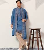 BLUE VISCOSE SILK THREAD & SEQUINS EMBROIDERED WORK FUNCTION FESTIVAL MARRIAGE PARTY WEAR STRAIGHT KURTA DUPATTA