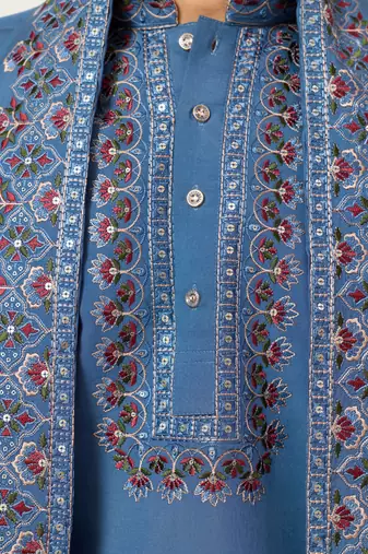 BLUE VISCOSE SILK THREAD & SEQUINS EMBROIDERED WORK FUNCTION FESTIVAL MARRIAGE PARTY WEAR STRAIGHT KURTA DUPATTA