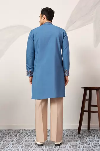 BLUE VISCOSE SILK THREAD & SEQUINS EMBROIDERED WORK FUNCTION FESTIVAL MARRIAGE PARTY WEAR STRAIGHT KURTA DUPATTA