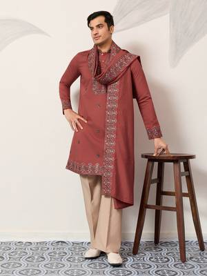 ORANGE VISCOSE SILK THREAD & SEQUINS EMBROIDERED WORK FUNCTION FESTIVAL MARRIAGE PARTY WEAR STRAIGHT KURTA DUPATTA 1