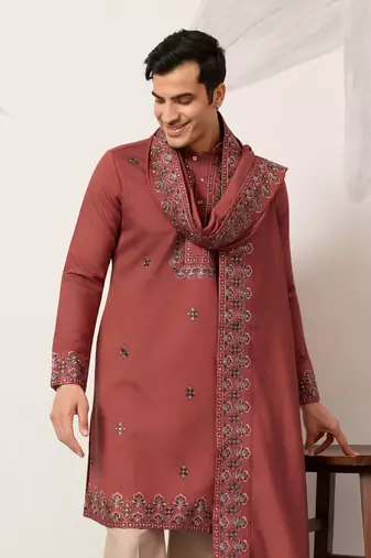 ORANGE VISCOSE SILK THREAD & SEQUINS EMBROIDERED WORK FUNCTION FESTIVAL MARRIAGE PARTY WEAR STRAIGHT KURTA DUPATTA