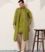 FLUORESENT GREEN VISCOSE SILK THREAD & SEQUINS EMBROIDERED WORK FESTIVAL MARRIAGE PARTY WEAR STRAIGHT KURTA DUPATTA