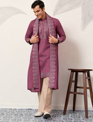 DUSTY PINK VISCOSE SILK THREAD & SEQUINS EMBROIDERED WORK FUNCTION FESTIVAL MARRIAGE PARTY WEAR STRAIGHT KURTA DUPATTA 1