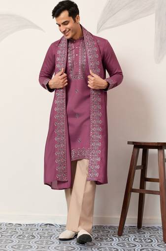 DUSTY PINK VISCOSE SILK THREAD & SEQUINS EMBROIDERED WORK FUNCTION FESTIVAL MARRIAGE PARTY WEAR STRAIGHT KURTA DUPATTA