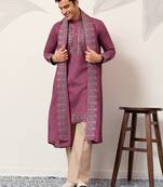 DUSTY PINK VISCOSE SILK THREAD & SEQUINS EMBROIDERED WORK FUNCTION FESTIVAL MARRIAGE PARTY WEAR STRAIGHT KURTA DUPATTA