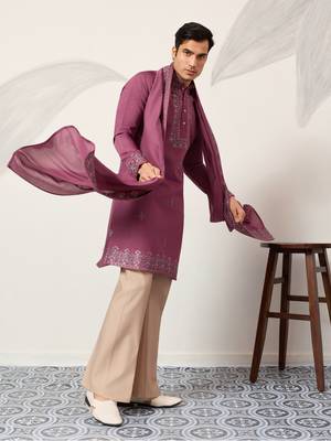 DUSTY PINK VISCOSE SILK THREAD & SEQUINS EMBROIDERED WORK FUNCTION FESTIVAL MARRIAGE PARTY WEAR STRAIGHT KURTA DUPATTA 3
