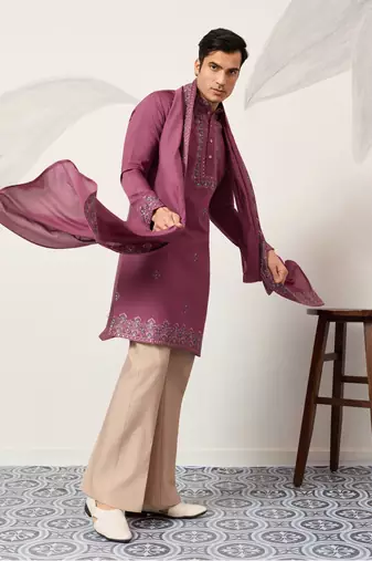 DUSTY PINK VISCOSE SILK THREAD & SEQUINS EMBROIDERED WORK FUNCTION FESTIVAL MARRIAGE PARTY WEAR STRAIGHT KURTA DUPATTA