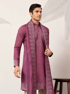 DUSTY PINK VISCOSE SILK THREAD & SEQUINS EMBROIDERED WORK FUNCTION FESTIVAL MARRIAGE PARTY WEAR STRAIGHT KURTA DUPATTA 4