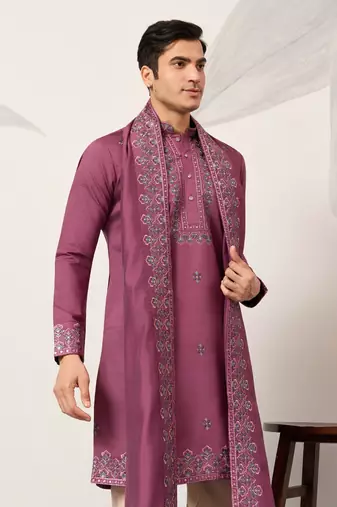 DUSTY PINK VISCOSE SILK THREAD & SEQUINS EMBROIDERED WORK FUNCTION FESTIVAL MARRIAGE PARTY WEAR STRAIGHT KURTA DUPATTA