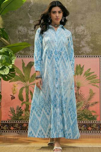 Sangria printed shirt collar maxi dress