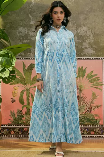 Sangria printed shirt collar maxi dress