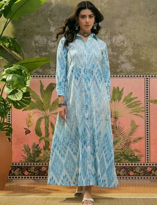 Sangria printed shirt collar maxi dress 2