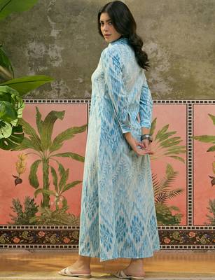 Sangria printed shirt collar maxi dress 3
