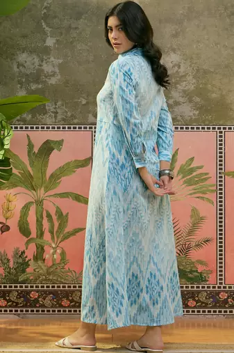 Sangria printed shirt collar maxi dress