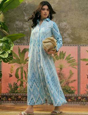 Sangria printed shirt collar maxi dress 4