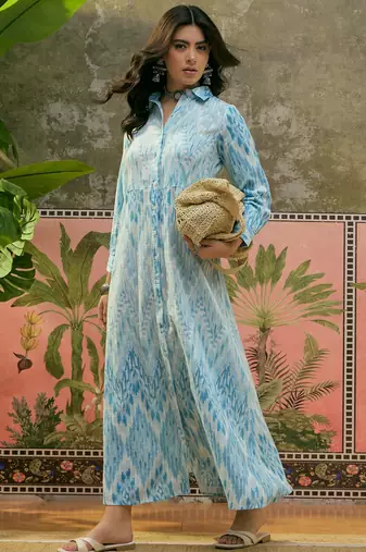 Sangria printed shirt collar maxi dress