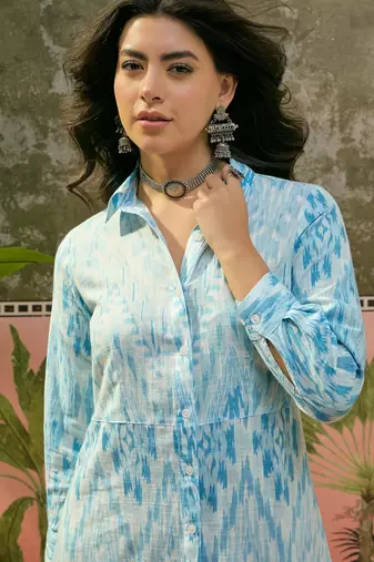 Sangria printed shirt collar maxi dress