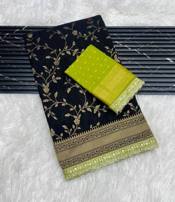 Black Color Jaqurad Weaving work Georgette Khadi Saree 1