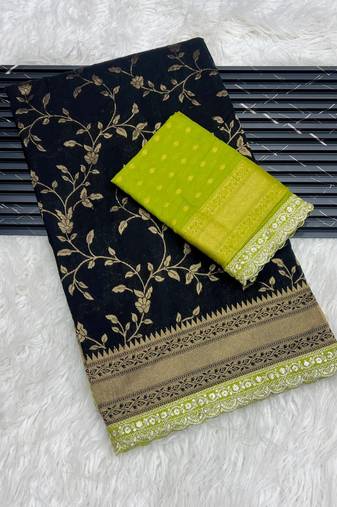 Black Color Jaqurad Weaving work Georgette Khadi Saree