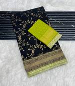 Black Color Jaqurad Weaving work Georgette Khadi Saree