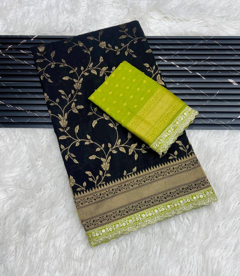 Black Color Jaqurad Weaving work Georgette Khadi Saree