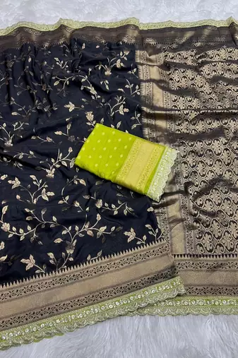 Black Color Jaqurad Weaving work Georgette Khadi Saree