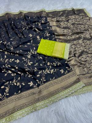 Black Color Jaqurad Weaving work Georgette Khadi Saree 3