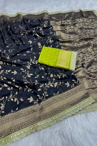 Black Color Jaqurad Weaving work Georgette Khadi Saree