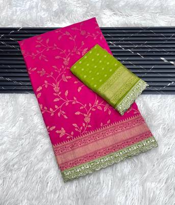 Rani Pink Color Jaqurad Weaving work Georgette Khadi Saree 1