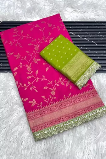 Rani Pink Color Jaqurad Weaving work Georgette Khadi Saree