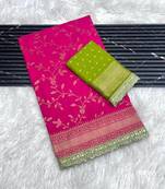 Rani Pink Color Jaqurad Weaving work Georgette Khadi Saree
