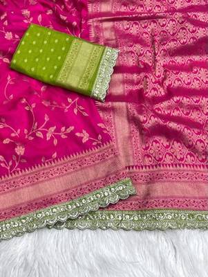 Rani Pink Color Jaqurad Weaving work Georgette Khadi Saree 3