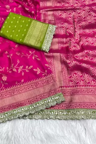 Rani Pink Color Jaqurad Weaving work Georgette Khadi Saree