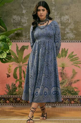 Sangria printed smocked dress