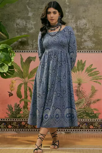 Sangria printed smocked dress