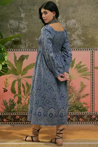 Sangria printed smocked dress