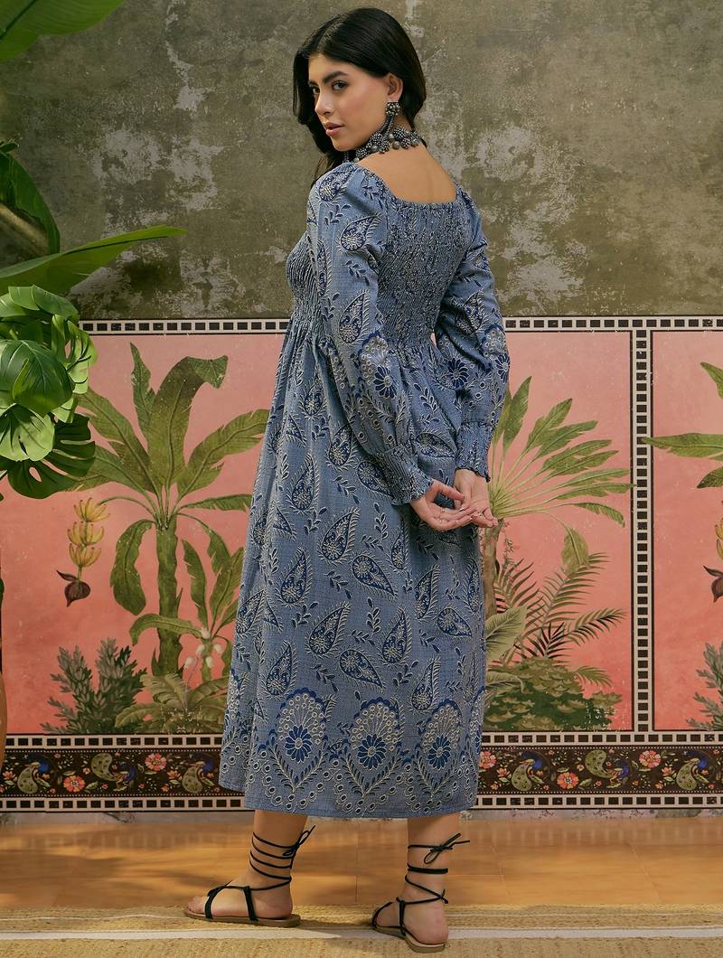 Sangria printed smocked dress