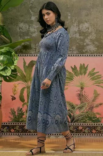 Sangria printed smocked dress